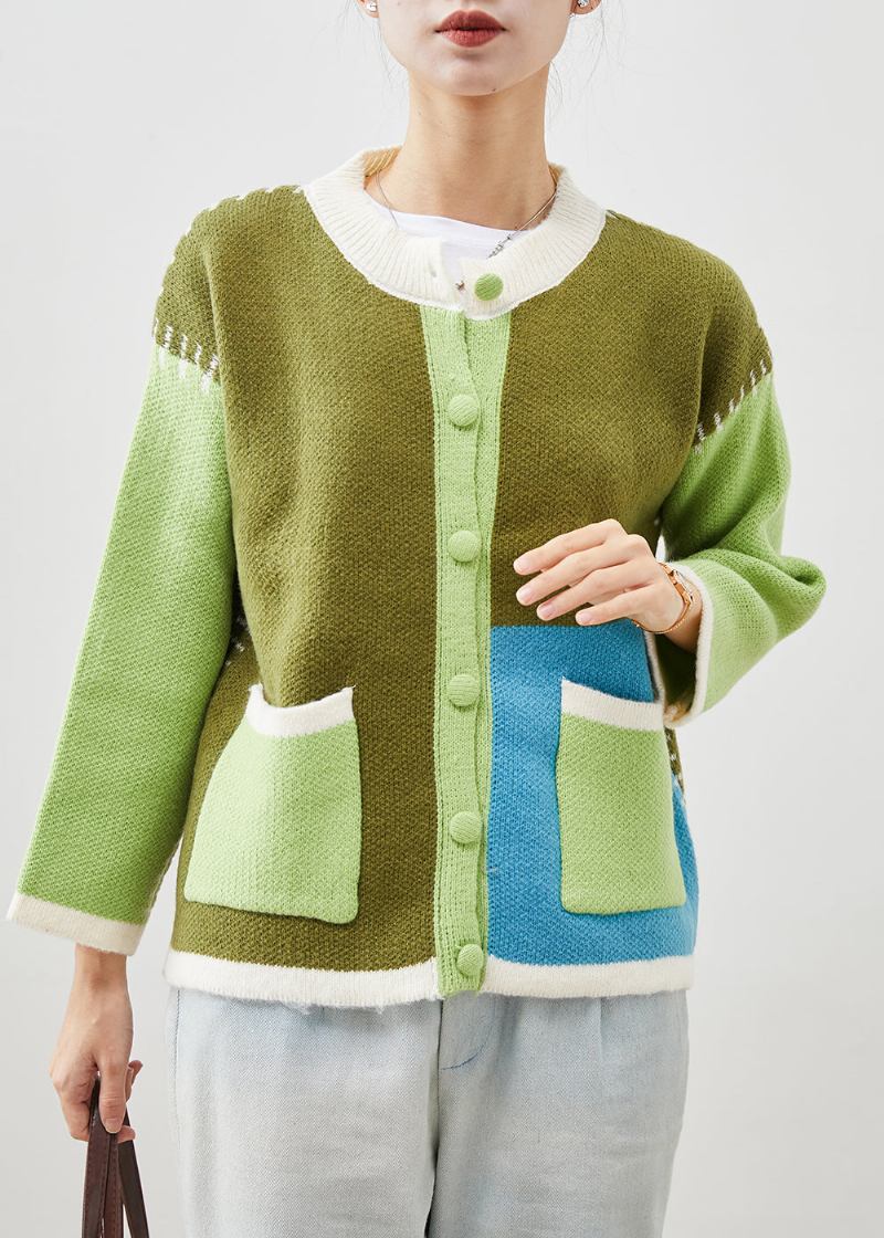 Grüne Übergroße Patchwork-strickjacken Im Boutique-stil Für Den Frühling