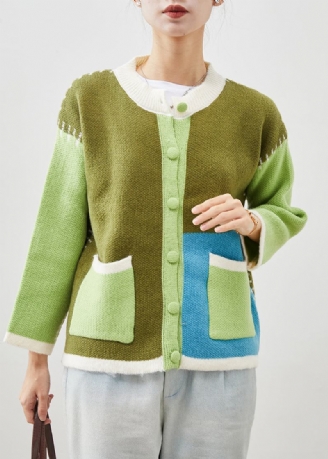 Grüne Übergroße Patchwork-strickjacken Im Boutique-stil Für Den Frühling