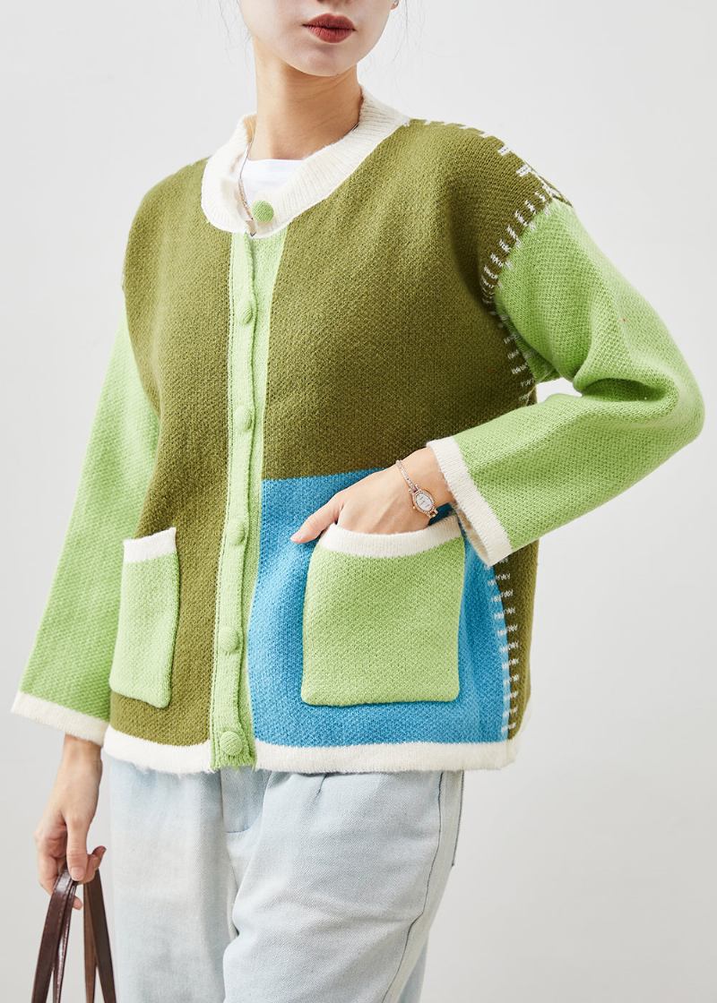 Grüne Übergroße Patchwork-strickjacken Im Boutique-stil Für Den Frühling - Damen-Cardigans