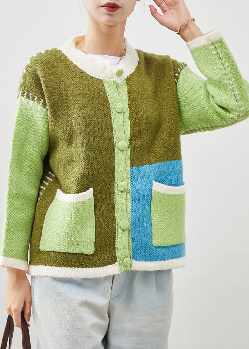 Grüne Übergroße Patchwork-strickjacken Im Boutique-stil Für Den Frühling - Damen-Cardigans