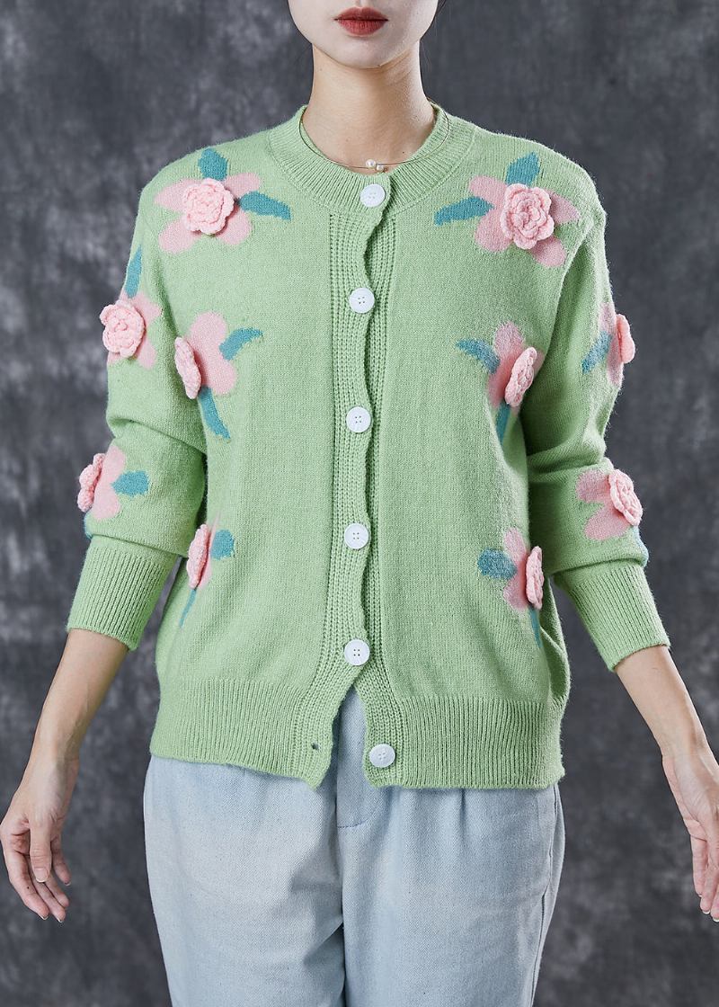 Grüner Stereoskopischer Blumenstil Gemütliche Strickjacke Frühling