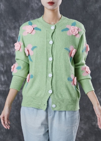 Grüner Stereoskopischer Blumenstil Gemütliche Strickjacke Frühling