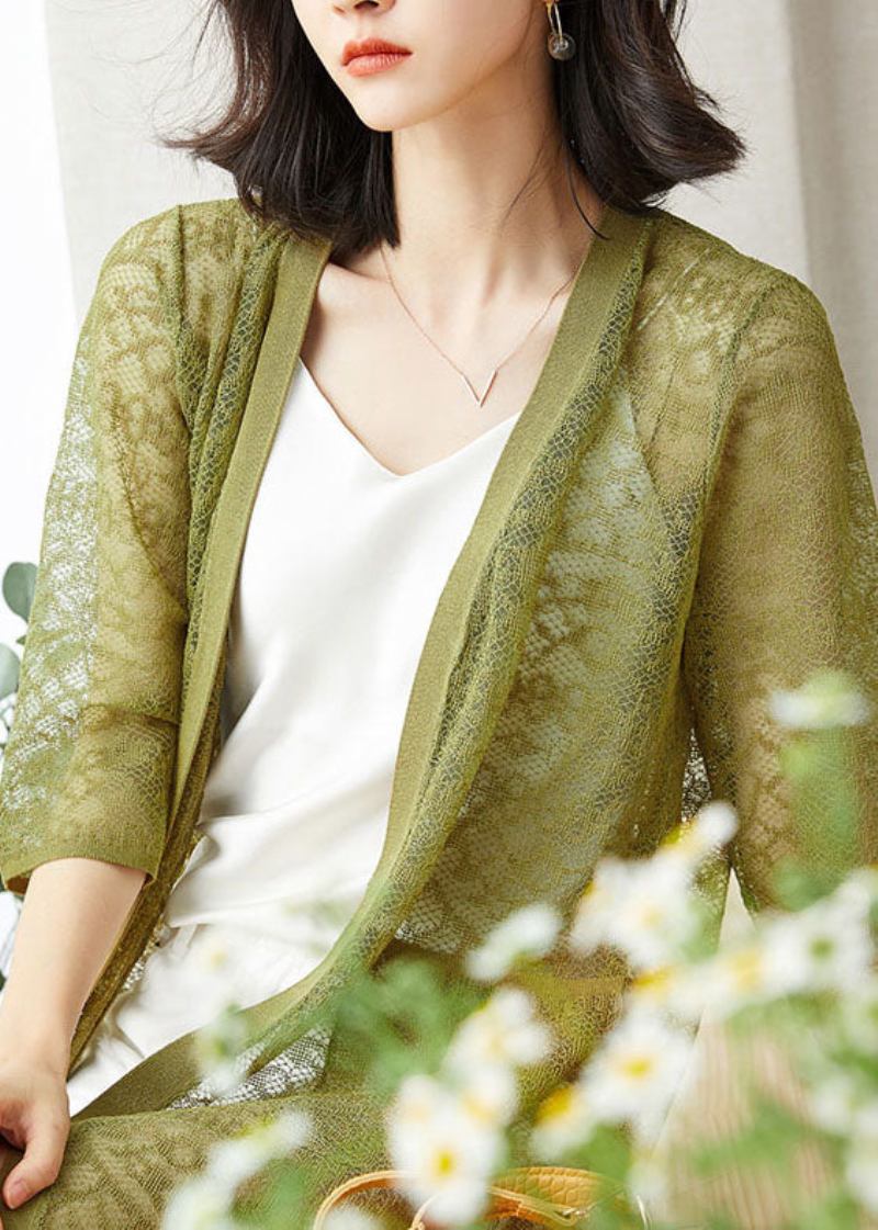 Grüner Übergroßer Patchwork-cardigan Aus Spitze Mit Aussparungen Für Den V-ausschnitt Sommer - Damen-Cardigans