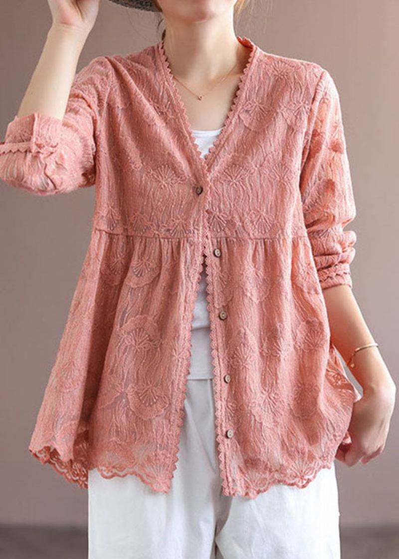 Handgemachte Rosa Patchwork Spitzen Cardigans Frühling - Damen-Cardigans