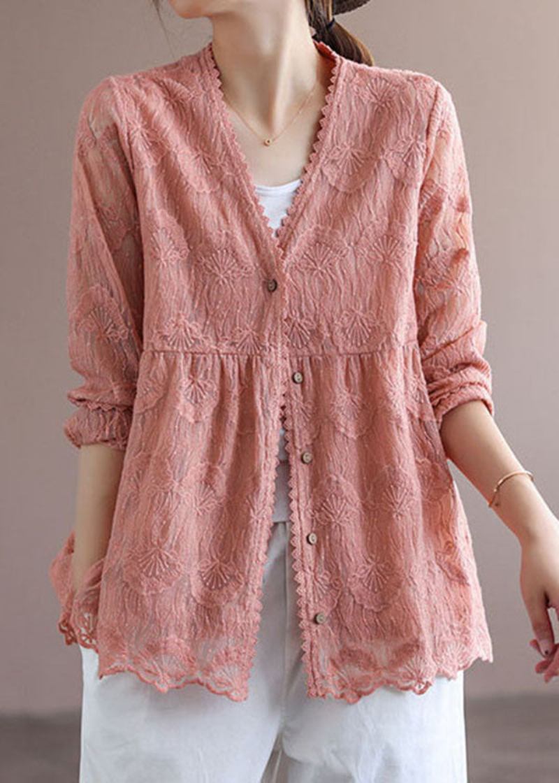 Handgemachte Rosa Patchwork Spitzen Cardigans Frühling - Damen-Cardigans