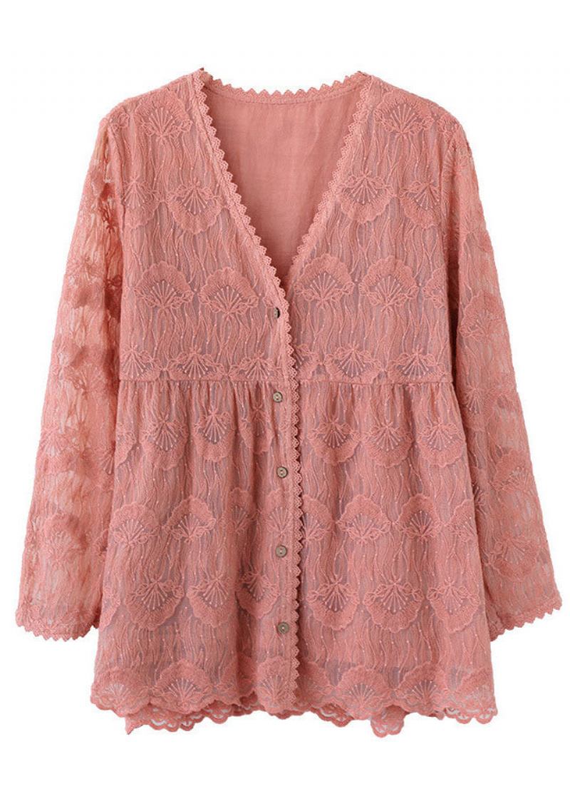 Handgemachte Rosa Patchwork Spitzen Cardigans Frühling - Damen-Cardigans