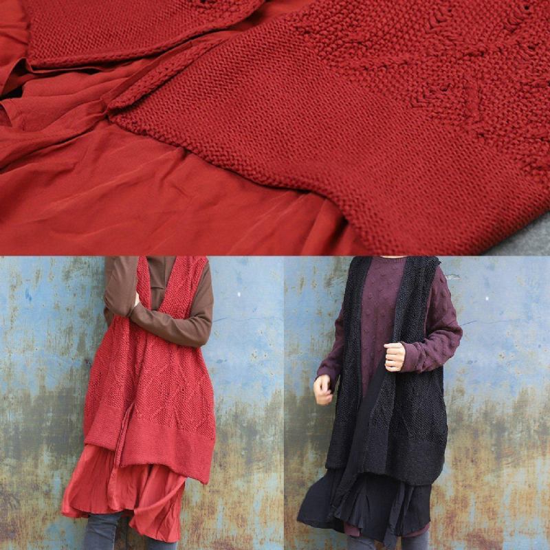 Klobige Rote Strickcardigans Übergroße Ärmellose Strickoberbekleidung Mit Aussparung - rot