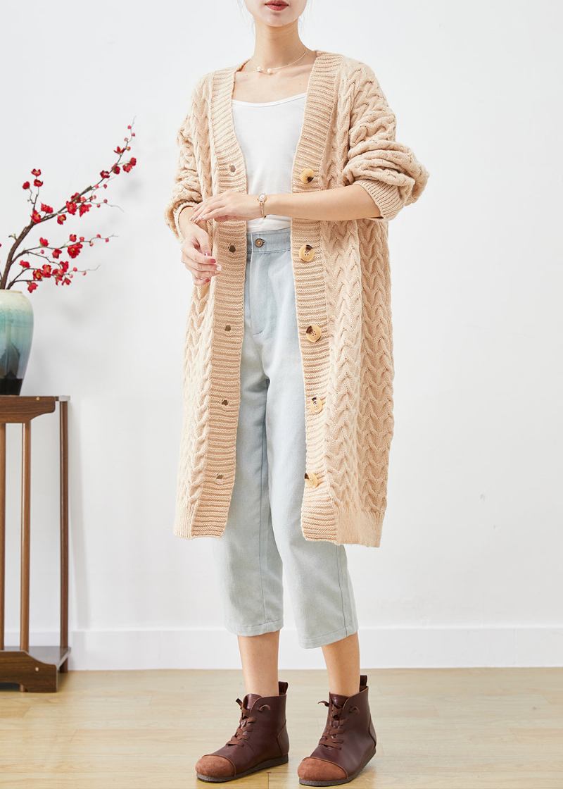 Kunstvolle Beiläufige Strickjacke Mit Zopfmuster In Beige Für Den Herbst