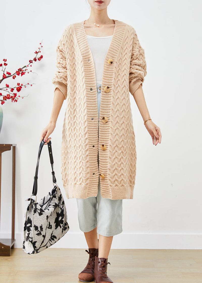 Kunstvolle Beiläufige Strickjacke Mit Zopfmuster In Beige Für Den Herbst - Damen-Cardigans