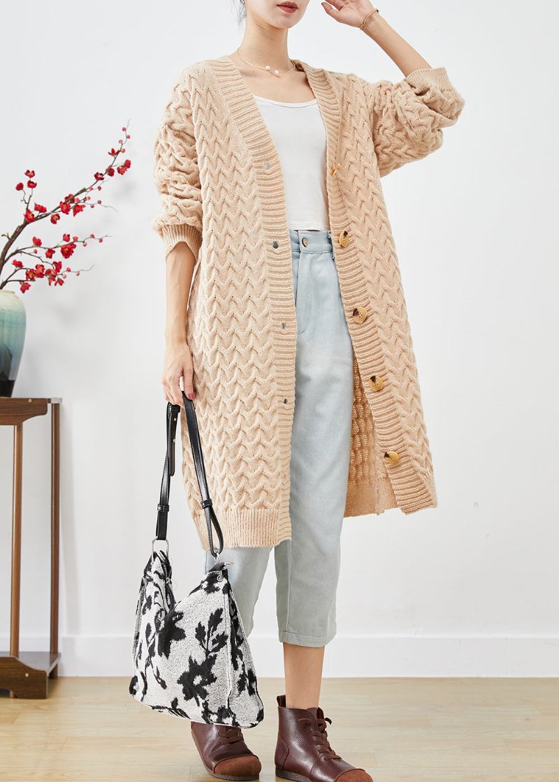 Kunstvolle Beiläufige Strickjacke Mit Zopfmuster In Beige Für Den Herbst - Damen-Cardigans