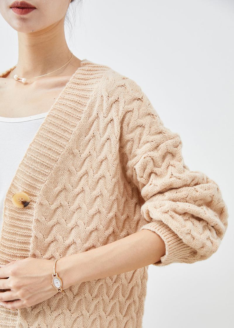 Kunstvolle Beiläufige Strickjacke Mit Zopfmuster In Beige Für Den Herbst - Damen-Cardigans