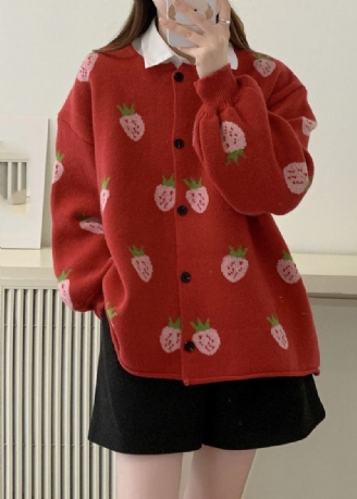 Lässige Rosa Baumwollpullover Mit Erdbeer-blumenmuster Für Den Herbst