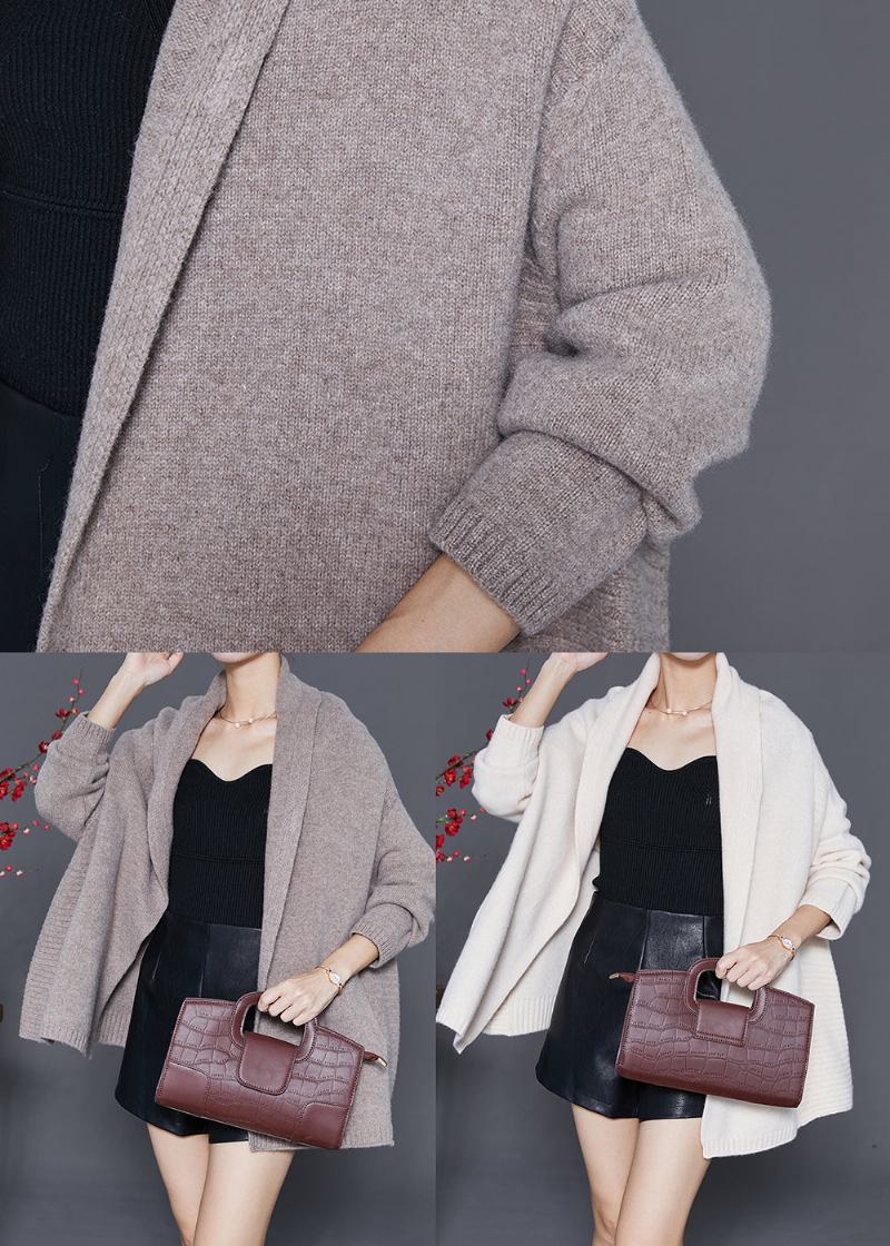 Lässige Übergroße Dicke Strickjacke Aus Beigefarbenem Strick Herbst - Damen-Cardigans