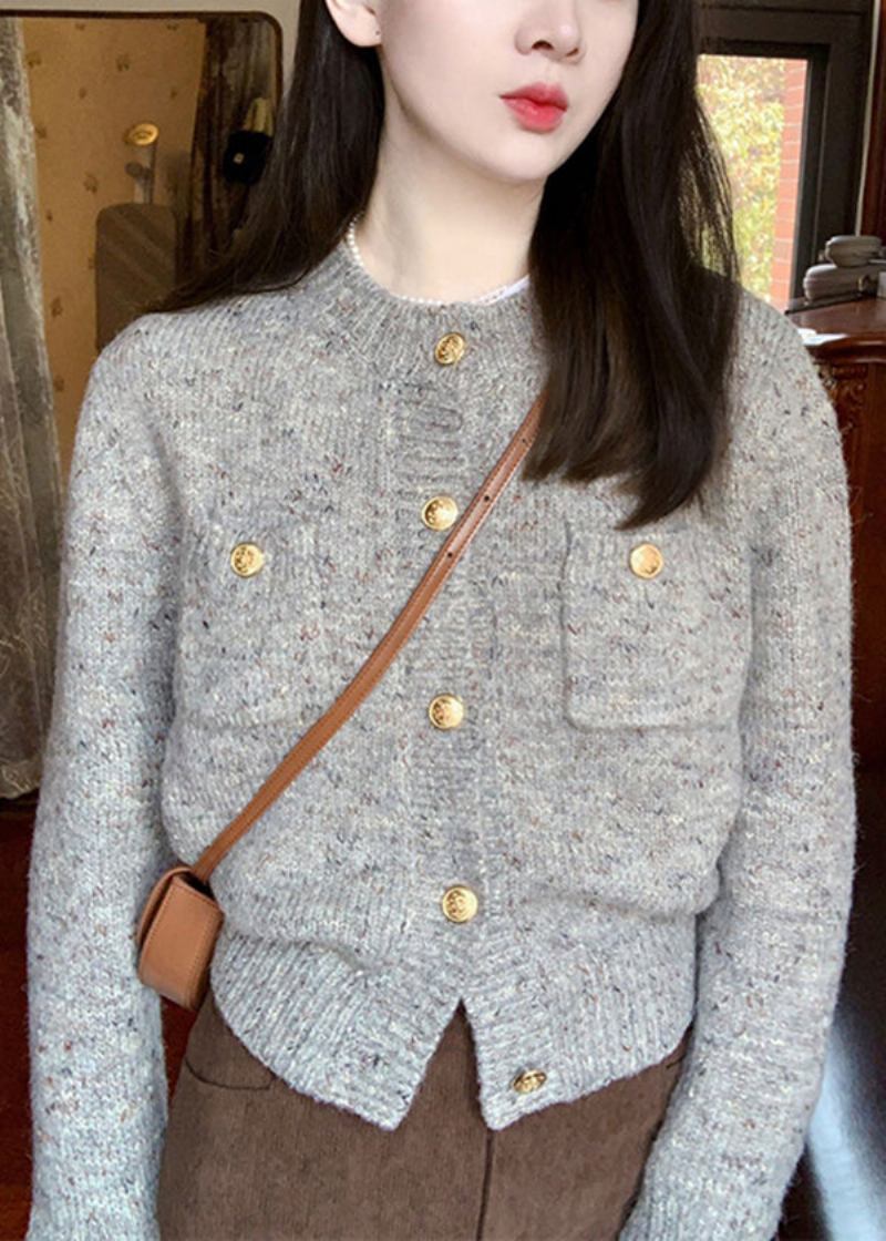 Lässiger Gelber O-ausschnitt-strickcardigan Für Damen Mit Knöpfen Für Den Herbst