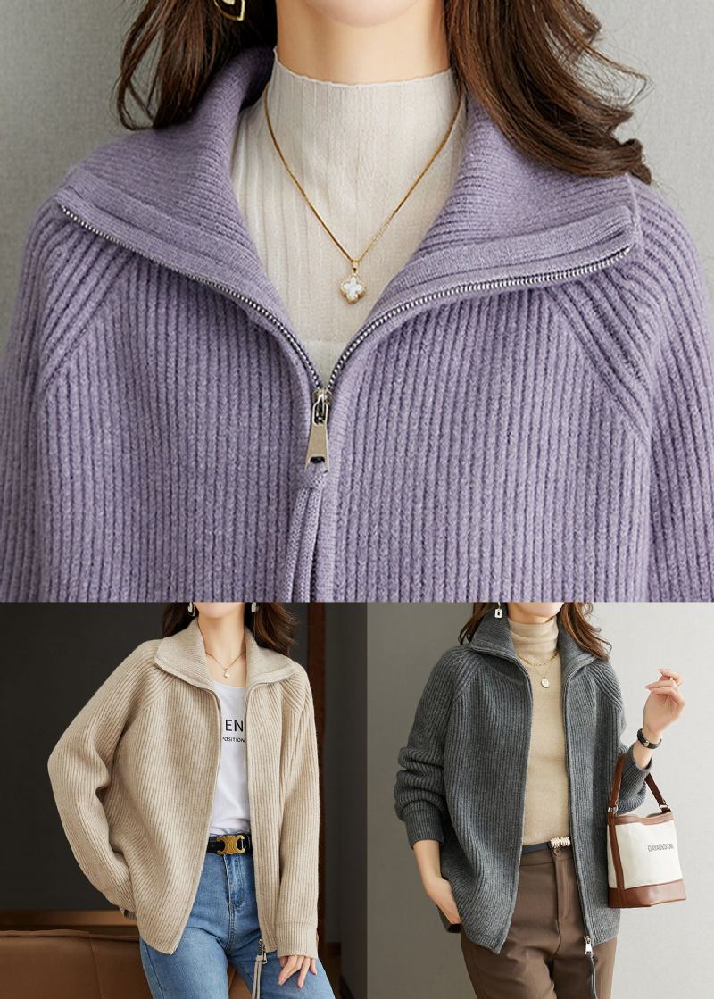 Lässiger Grauer Grober Übergroßer Strickcardigan Mit V-ausschnitt Für Den Frühling - Damen-Cardigans