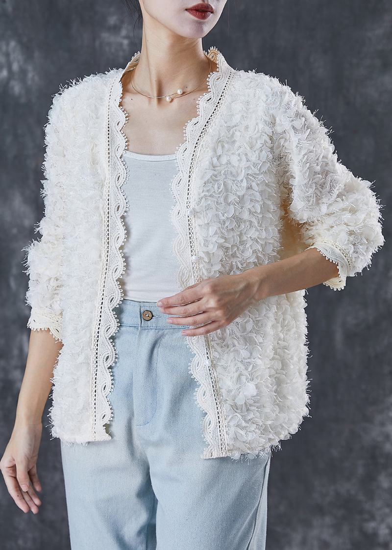 Lässiger Weißer Patchwork-mantel Mit Quasten Und Spitzenstrick Frühling - Damen-Cardigans