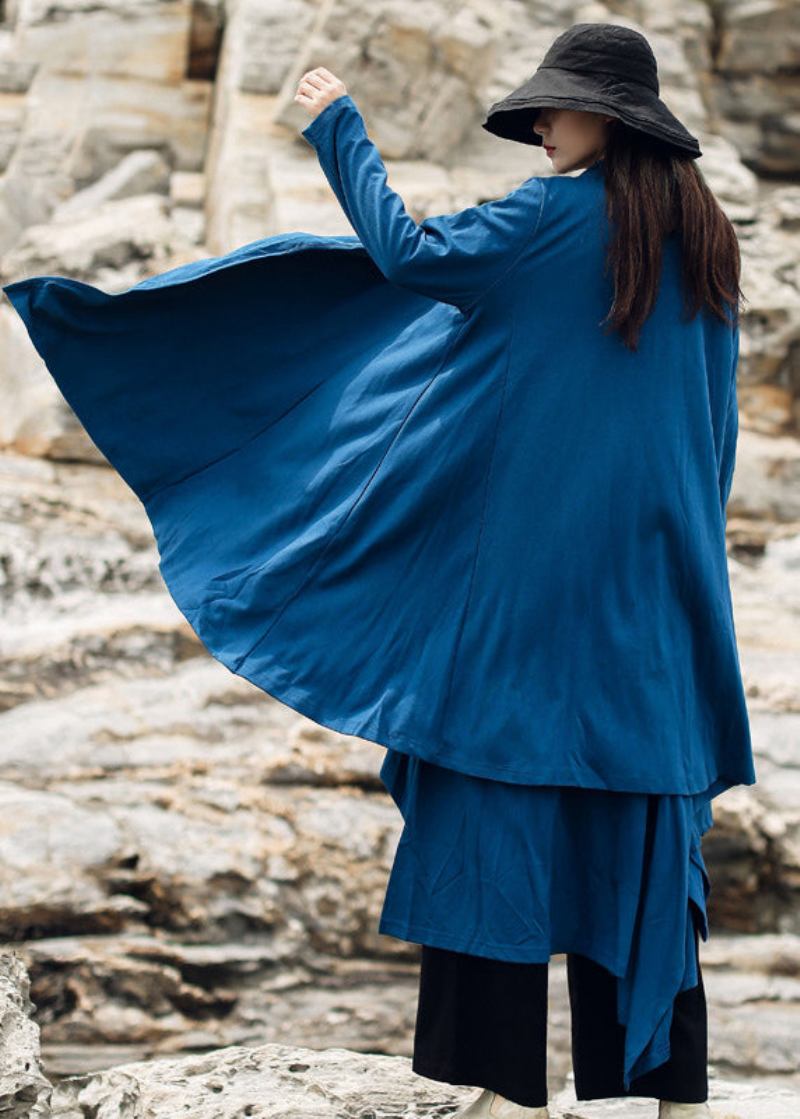 Lange Asymmetrische Weite Cardigans Aus Baumwolle Im Stil Blau Für Den Frühling - Blau