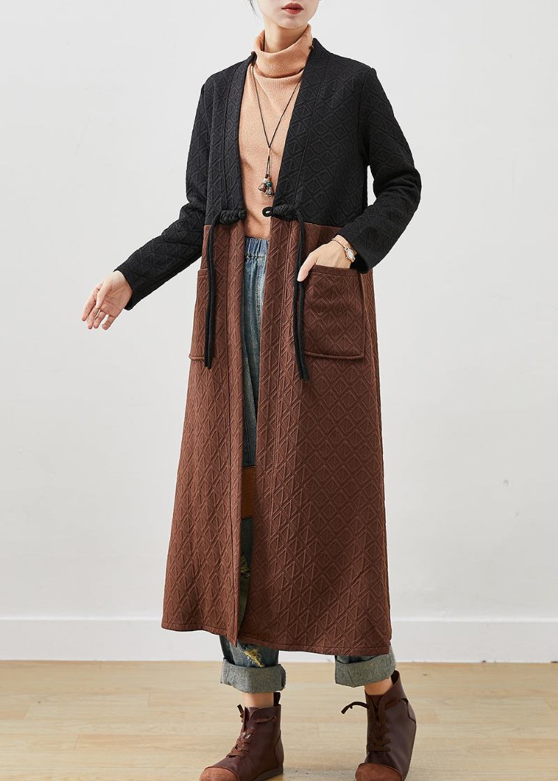 Lange Strickjacke Mit Farbblock-muster Und Quasten Aus Baumwolle Für Damen Im Winter - Damen-Cardigans