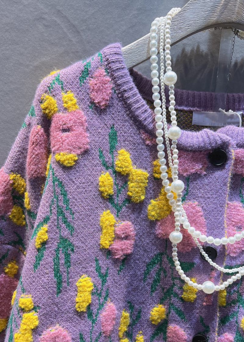 Lange Strickmäntel Mit Blumenmuster Und Knöpfen In Übergröße - Damen-Cardigans