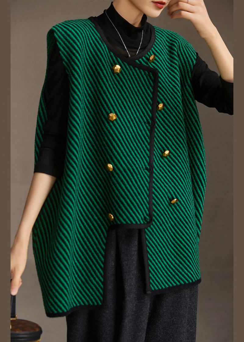 Langer Grün Gestreifter Rundhals-cardigan Mit Knöpfen - Damen-Cardigans