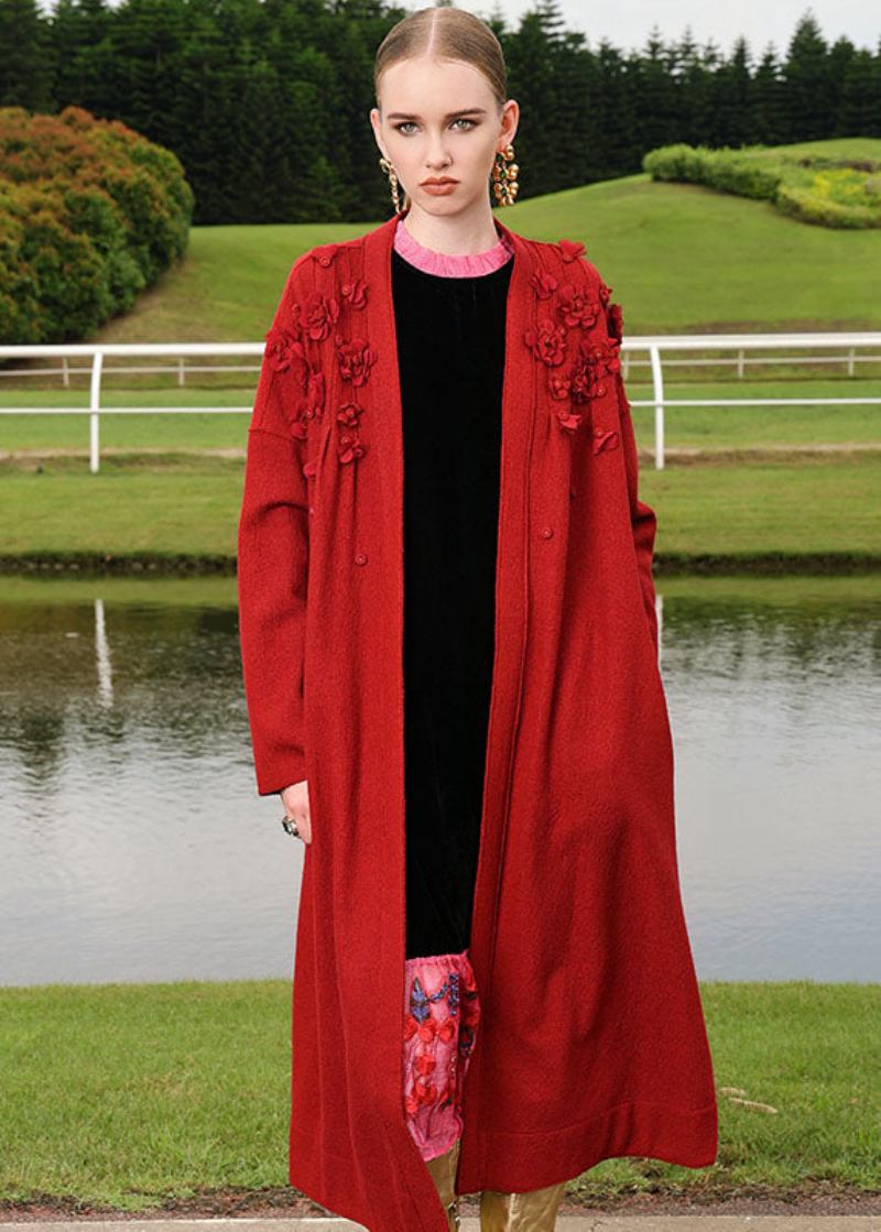 Langer Woll-cardigan Mit Blumenstickerei In Übergröße Für Den Herbst - Damen-Cardigans