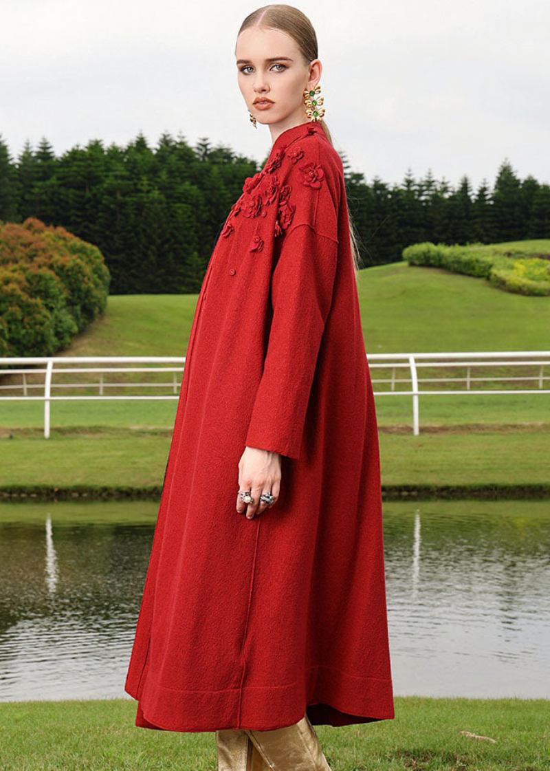 Langer Woll-cardigan Mit Blumenstickerei In Übergröße Für Den Herbst - Damen-Cardigans