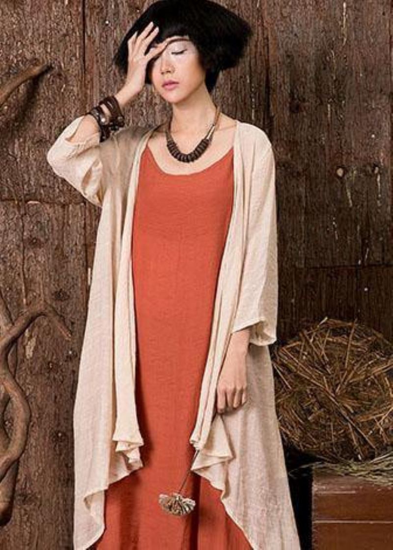 Leinen-oberteile Mit Armreifärmeln Für Damen Tunika-oberteile Hautfarbene Strickjacke Für Den Sommer - orange