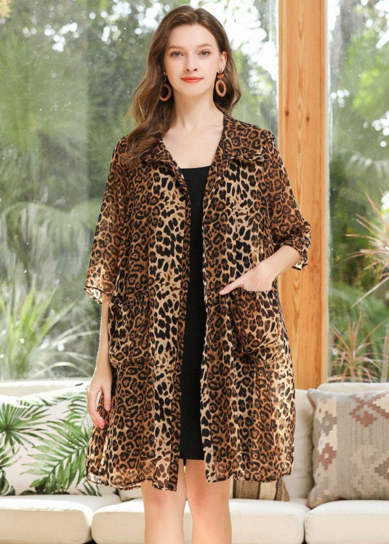 Leopard Chiffon Upf 50+ Cardigan Kapuzentaschen Sommer - Damen-Cardigans