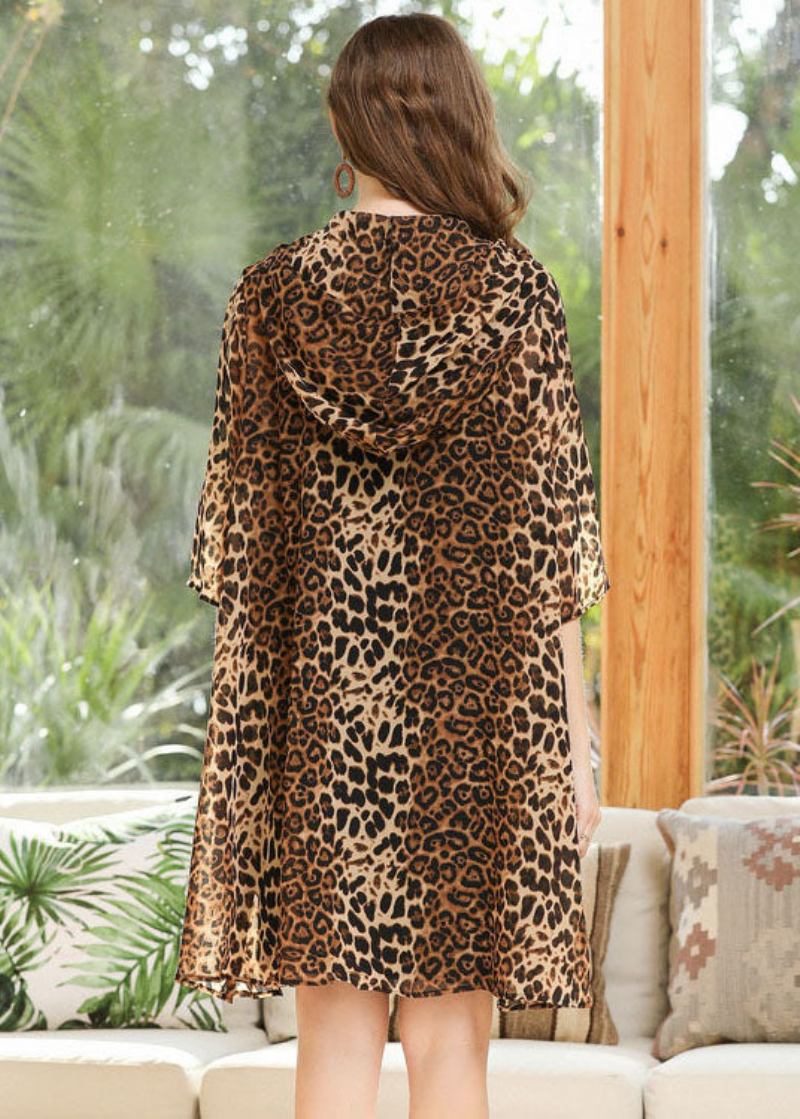 Leopard Chiffon Upf 50+ Cardigan Kapuzentaschen Sommer - Damen-Cardigans