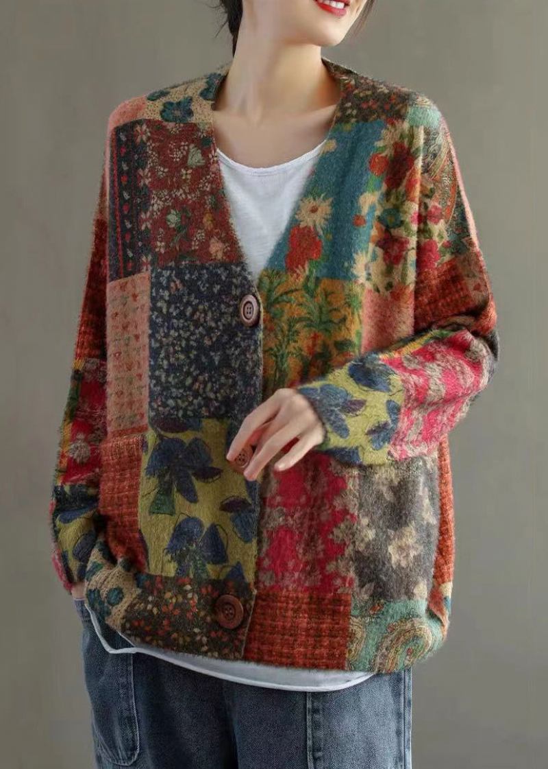 Lockere Gestrickte Mäntel Aus Nerzhaar Mit Farbblock Und Knopftaschen Für Den Herbst - Damen-Cardigans