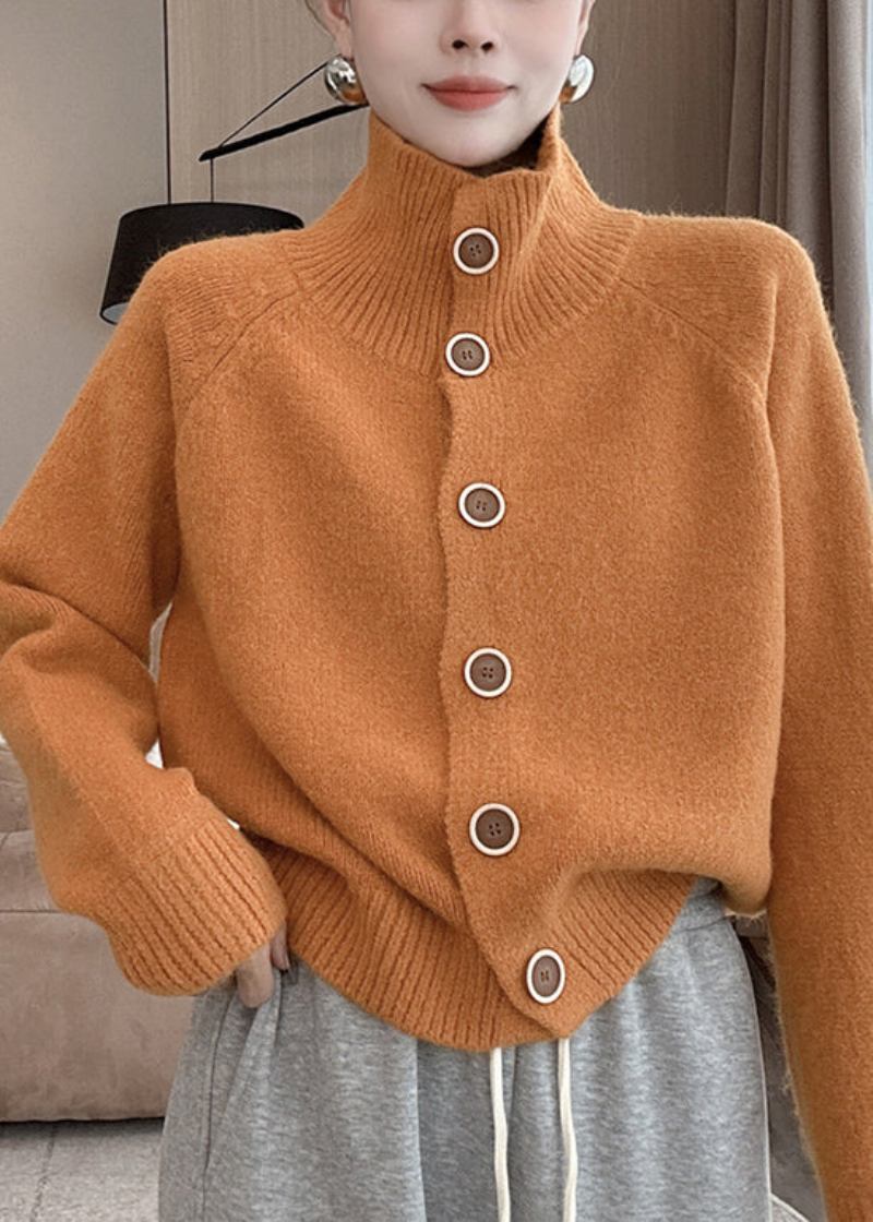 Lockere Kuschelige Strickjacke Aus Rosafarbenem Knopf Langärmlig - Damen-Cardigans