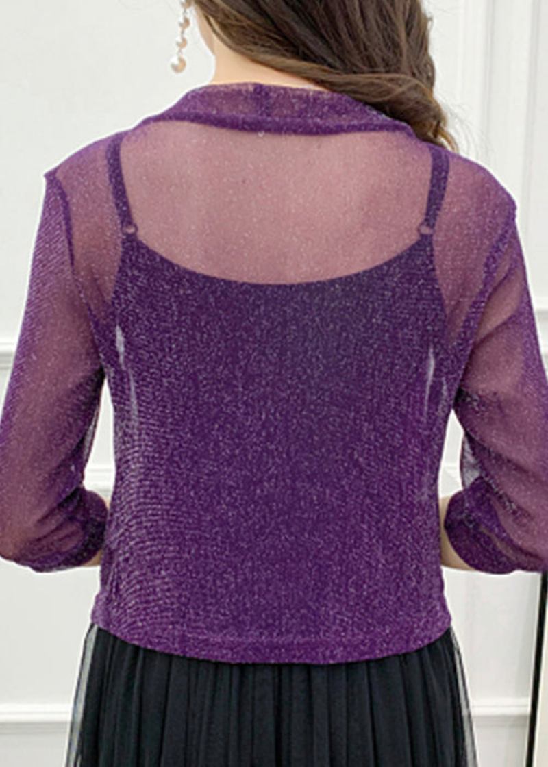 Lockere Violette Helle Seidentülljacken Mit V-ausschnitt Sommer - Damen-Cardigans