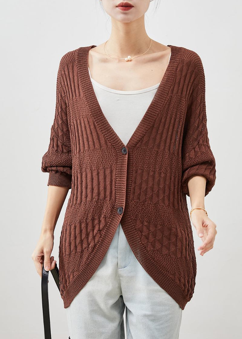 Moderne Übergroße Strickjacke In Schokoladenbraun Mit Fledermausärmeln - Damen-Cardigans