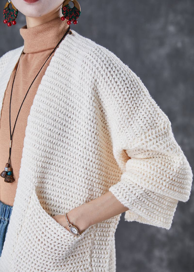 Modischer Beigefarbener Übergroßer Strick-cardigan Mit Taschen Für Den Herbst - Damen-Cardigans