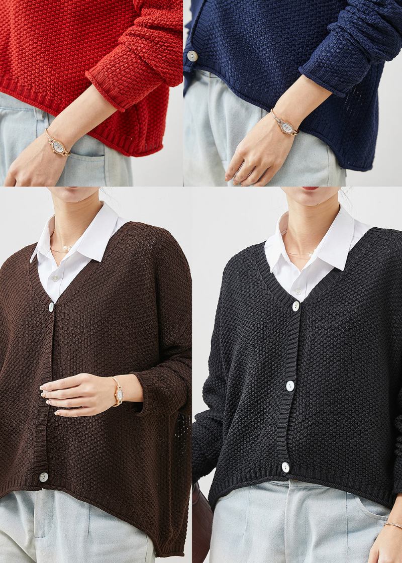 Natürliche Marineblaue Übergroße Strick-cardigans Mit Knopf Frühling - Damen-Cardigans