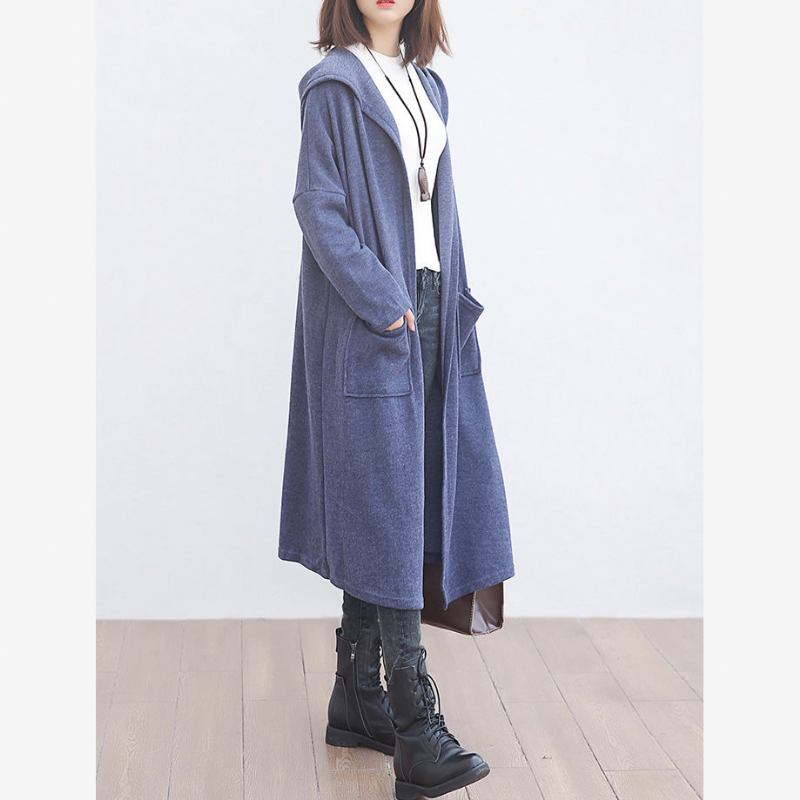 Neuer Blauer Wollmantel Übergröße Trenchcoat Mit Großen Taschen Und Kapuze Oberbekleidung - blau