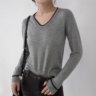 Neuer Kuscheliger Grauer Pullover Locker Sitzende Mit V-ausschnitt Elegante Seitlich Offene