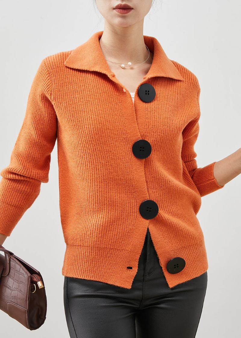 Orangefarbene Strickjacken Mit Peter-pan-kragen Für Damen Mit Button-down-muster Für Den Frühling - Damen-Cardigans