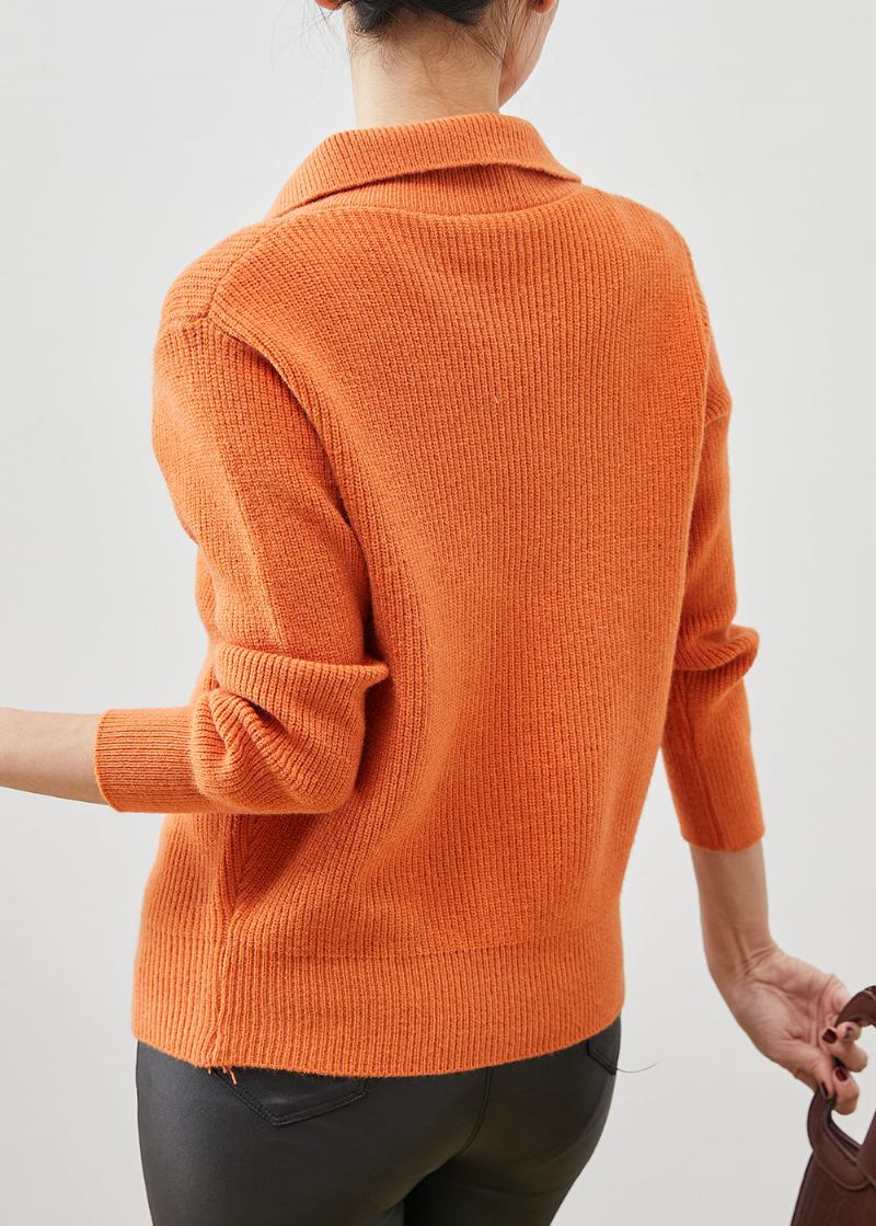 Orangefarbene Strickjacken Mit Peter-pan-kragen Für Damen Mit Button-down-muster Für Den Frühling - Damen-Cardigans