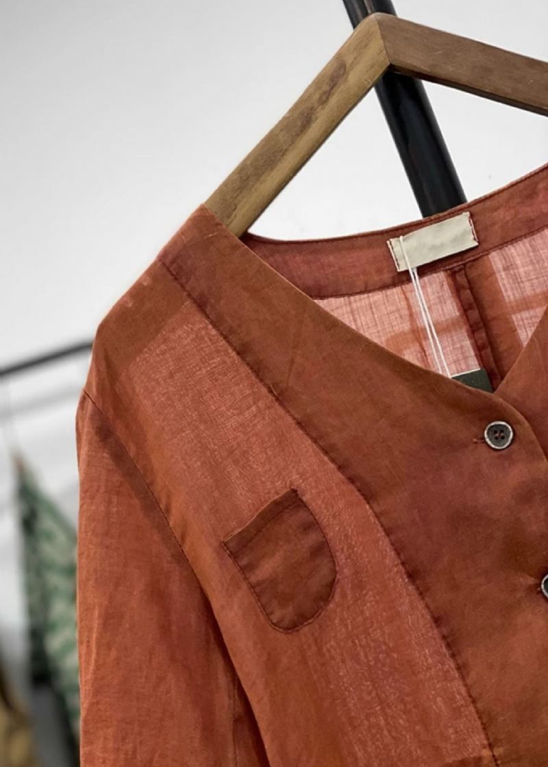 Orangefarbener Leinen-cardigan Mit Knopftaschen Für Damen Für Den Frühling - Damen-Cardigans