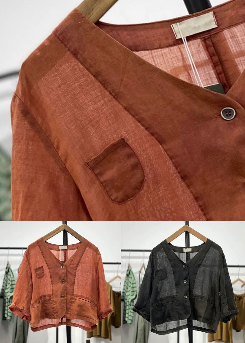 Orangefarbener Leinen-cardigan Mit Knopftaschen Für Damen Für Den Frühling - Damen-Cardigans