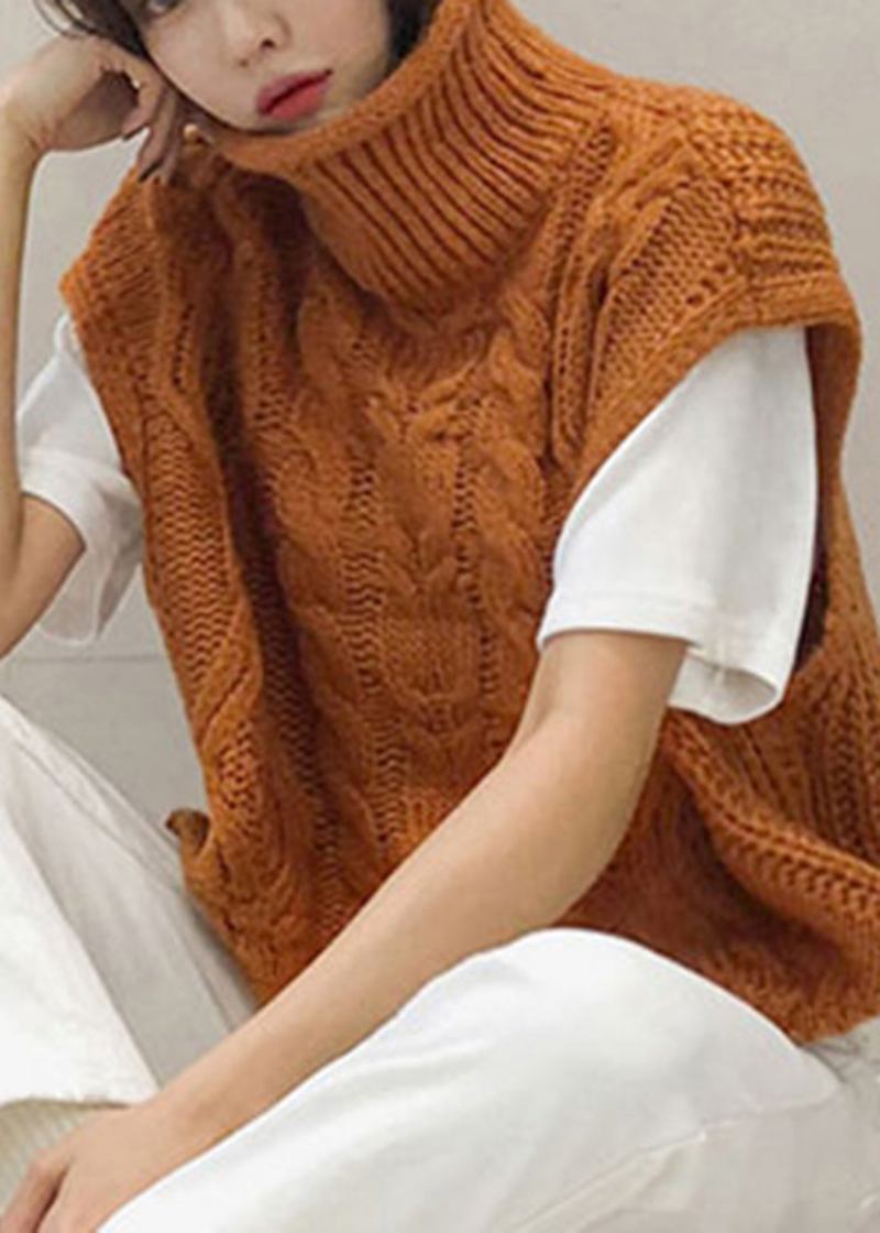 Orangefarbener Rollkragen-strickcardigan Für Damen Mit Kurzen Ärmeln - Orange