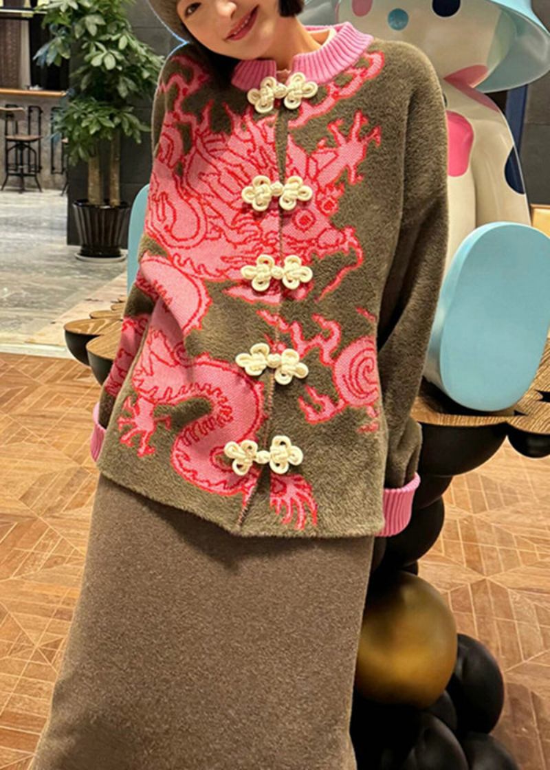 Orientalischer Jacquard-strickcardigan Mit Drachenmotiv Im Chinesischen Stil Mit Knöpfen Frühling - Damen-Cardigans