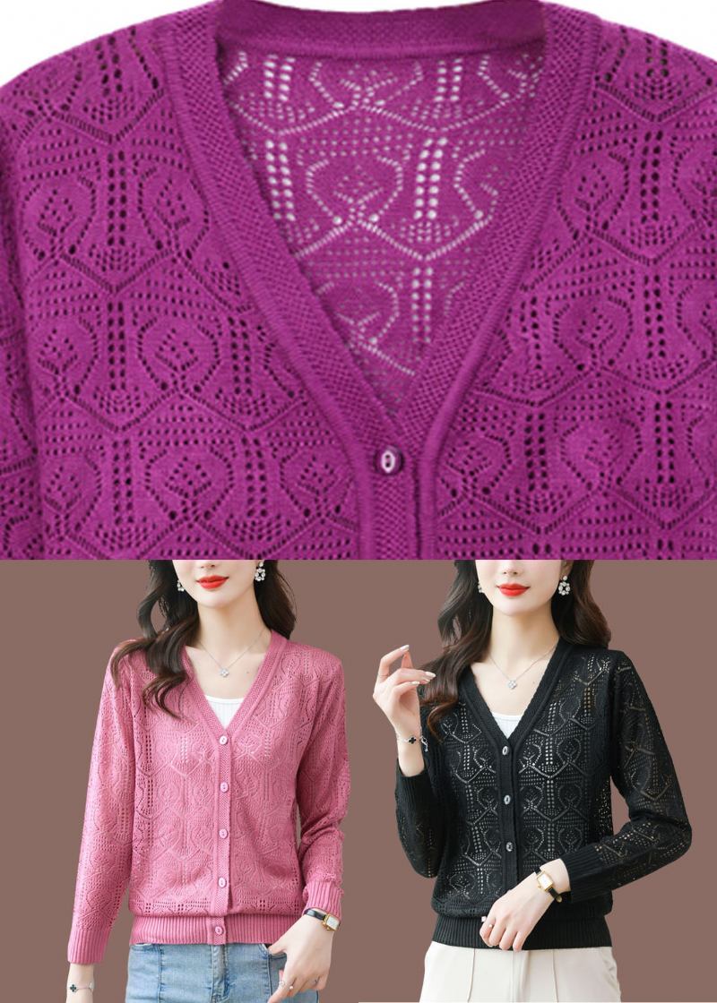 Rosa Aushöhlung Gemütliche Langärmelige Strickjacke In Ice Size - Rosa