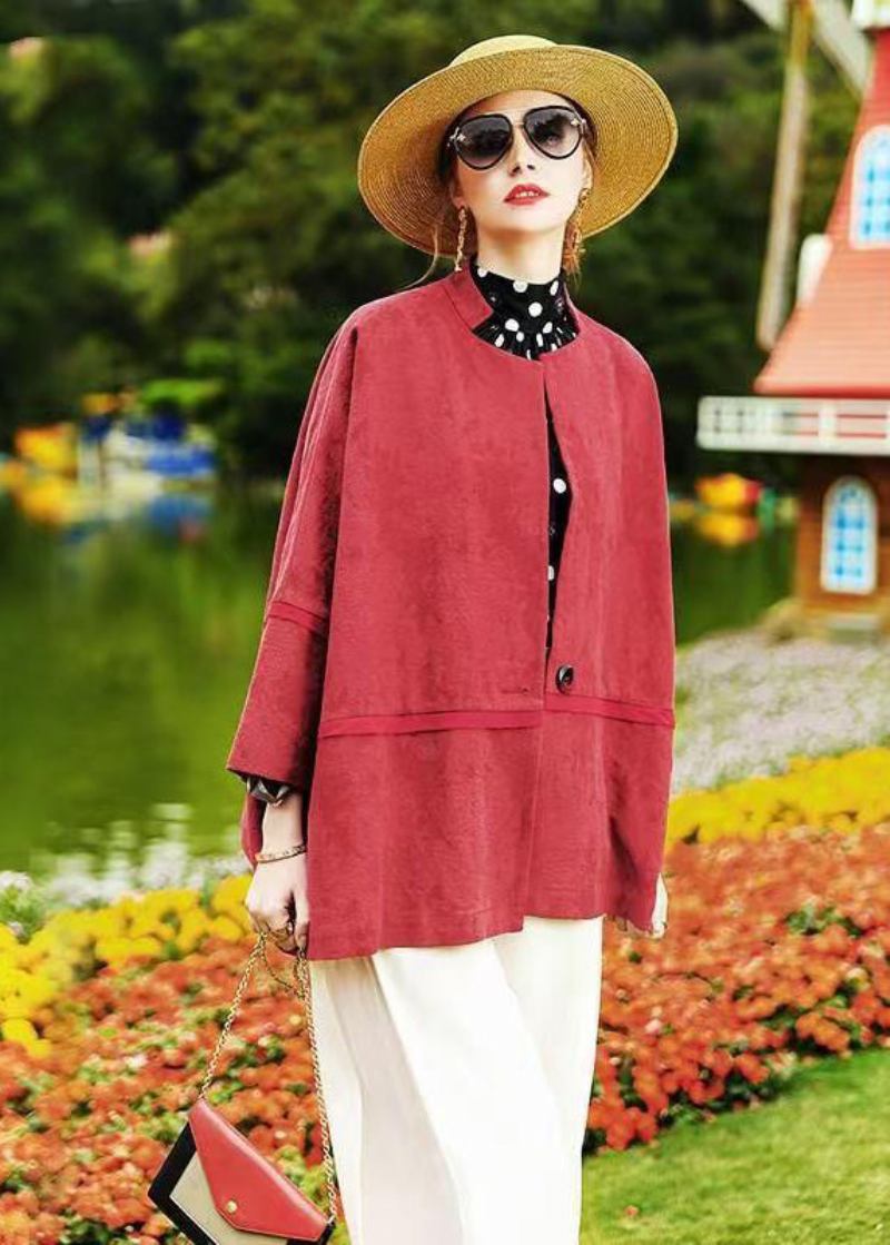 Roter Patchwork-pullover Aus Baumwollstrick Mit Fledermausärmeln Herbst - Damen-Cardigans