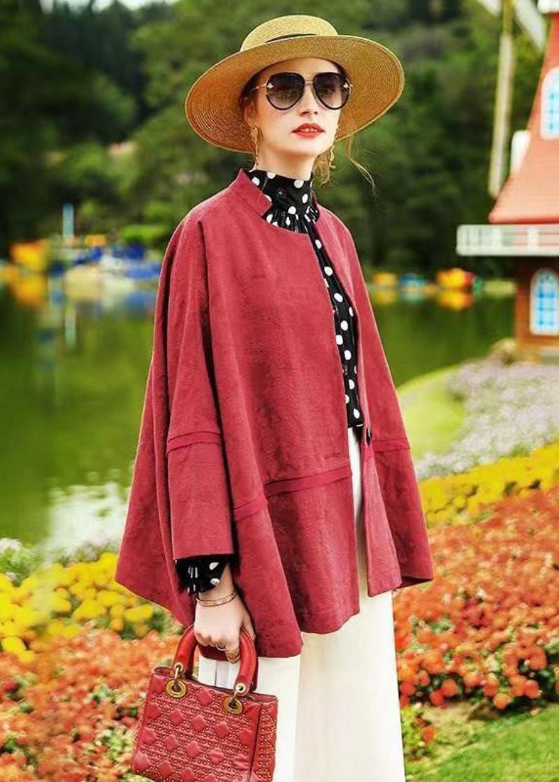 Roter Patchwork-pullover Aus Baumwollstrick Mit Fledermausärmeln Herbst - Damen-Cardigans