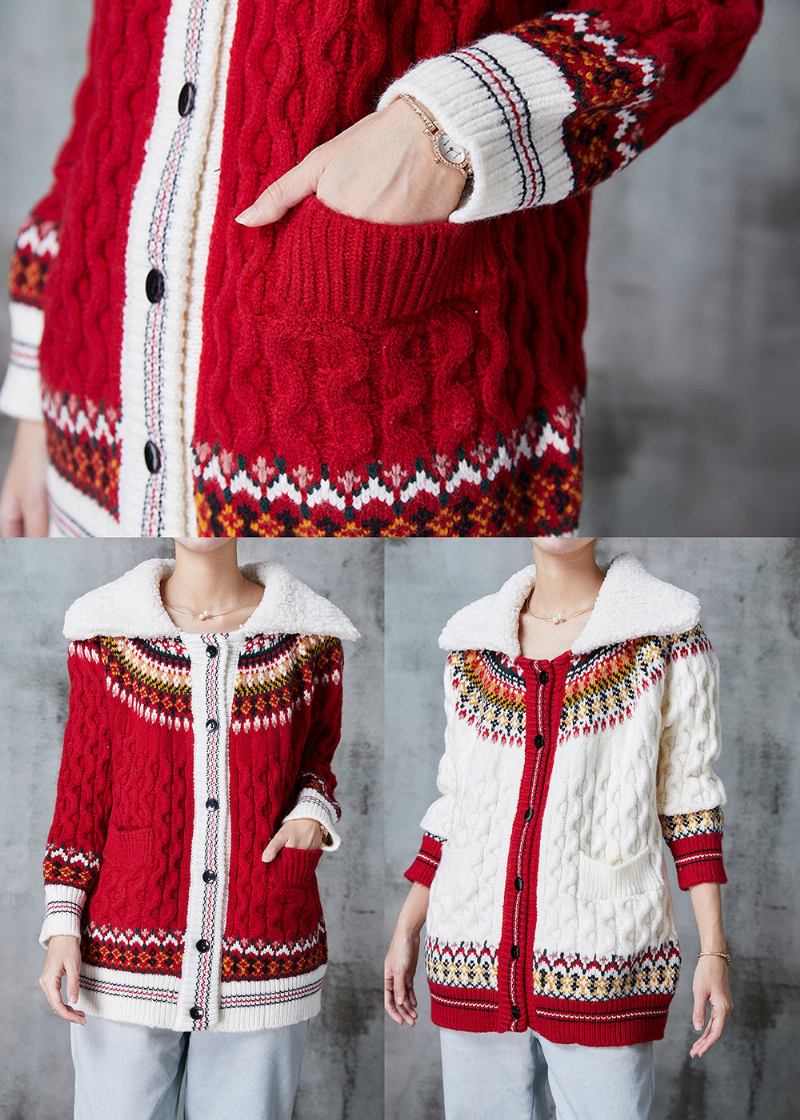 Roter Strickcardigan Mit Peter-pan-kragen Für Damen Für Den Frühling - Damen-Cardigans