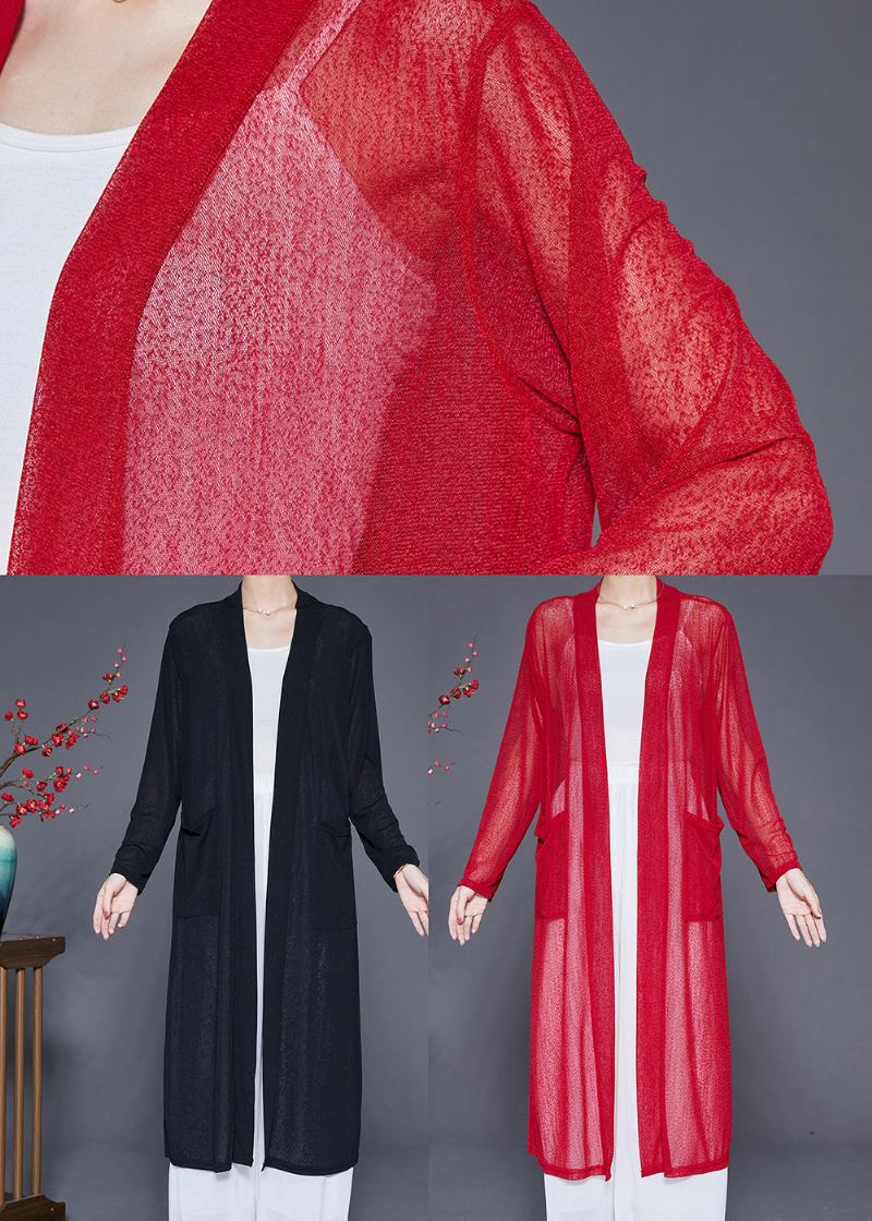 Roter Übergroßer Baumwoll-cardigan Mit Taschen Für Den Herbst - Damen-Cardigans