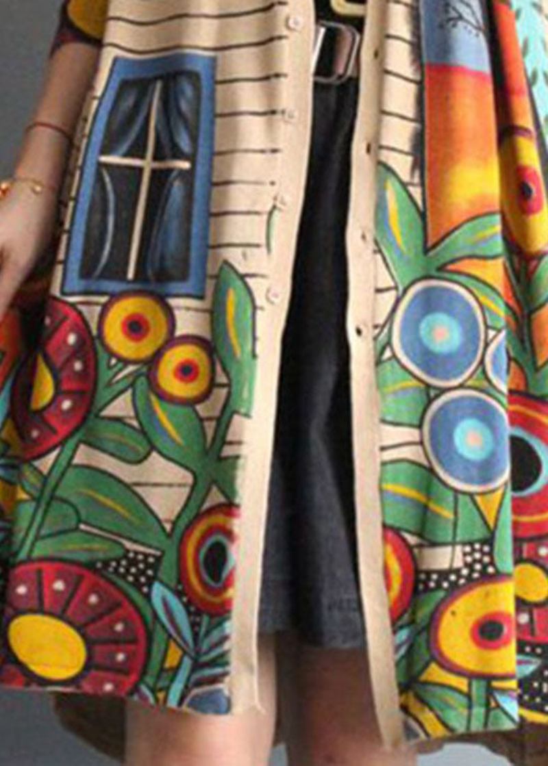 Schickes Aprikosenfarbenes V-ausschnitt-strickkleid Mit Knopfleiste Und Print Für Den Herbst Lässiger Langer Pullovermantel Mit V-ausschnitt Und Taschen In Schokoladenbraun - Damen-Cardigans