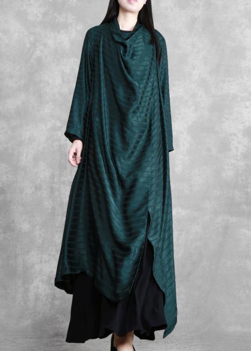 Schickes Asymmetrisches Schwarz-grün Gestreiftes Robenkleid Mit Cardigan